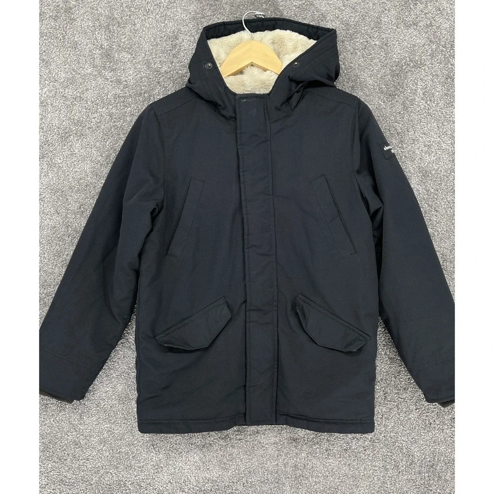 Abercrombie Kids Black Sherpa Lined Puffer Jacket Hooded Parka 11/12 Warm School